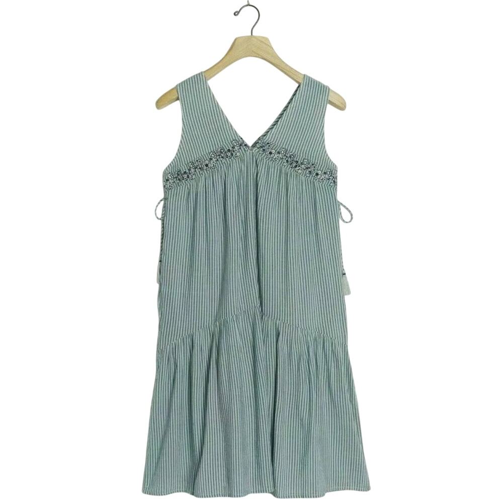 New Anthropologie Aida Embroidered Mini Dress $148 SMALL Blue Floral Striped